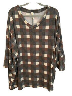 Crepas Blouse Size 2X/3X Gray Multi Sleeves 3/4 Women Top Blouse